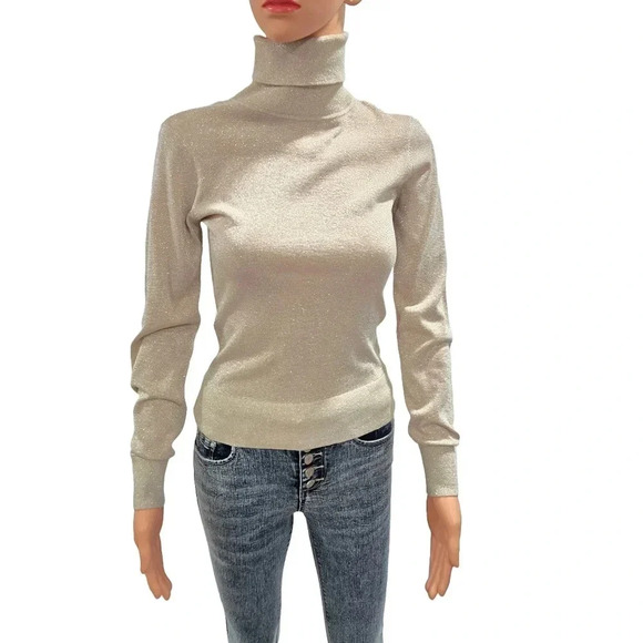 Silver Metallic Turtleneck Sweater - Never Worn - Picture 5 of 16